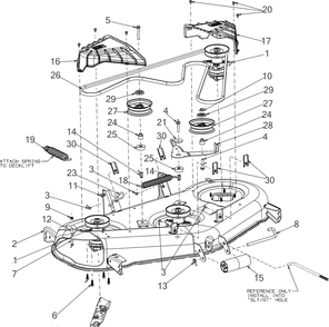 Deck Diagram and Parts List for XT2-SLX50EFI (13AZA2CQ210)(2018) Cub Cadet Lawn Tractor